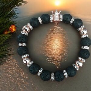 Genuine Lava Stone Essential Oil Diffuser Bracelet with RoseGold Crown